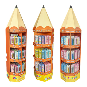 Présentoirs de sol en carton ondulé personnalisés en usine à faible MOQ, unités de présentation autoportantes en carton POP pour les détaillants de papeterie rentrée scolaire - Product Image 4