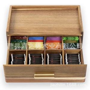 Wooden Drawer Tea Storage Box With Compartment For Tea Bags And Tea Set Desktop Organizer <b>Rectangle</b> 12.5cm Height - Product Image 4