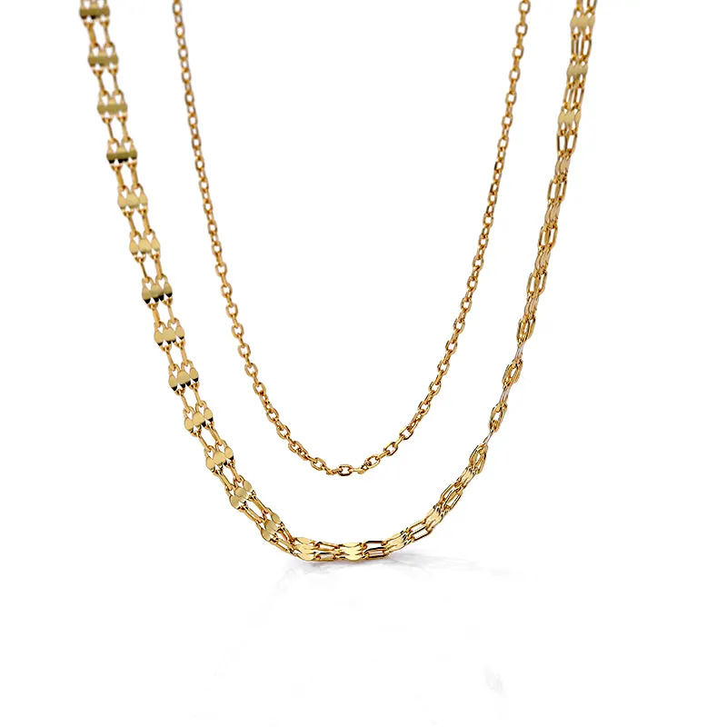 Perhiasan Mode 925 Perak Murni Berlapis Emas Kalung Rantai Berlapis-lapis untuk Wanita