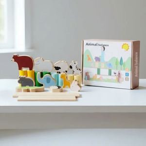 Changing Game Natural Wood Stacking Kit Colorful Column <b>Blocks</b> Lovely Animals Shape Balance Toy - Product Image 1