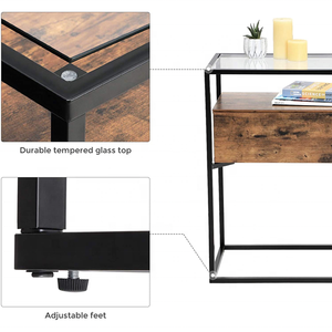 Table <span class=keywords><strong>console</strong></span> d'entrée en verre transparent <span class=keywords><strong>avec</strong></span> <span class=keywords><strong>2</strong></span> <span class=keywords><strong>tiroirs</strong></span> en bois - Product Image 4