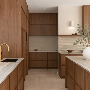 Armoires de <span class=keywords><strong>cuisine</strong></span> modulaires écologiques de haute qualité, style Japandi, placage de bois de noyer, avec robinet - Product Image 1