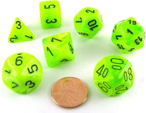 Jeu de <span class=keywords><strong>dés</strong></span> <span class=keywords><strong>Chessex</strong></span> Polyhedral 7-<span class=keywords><strong>dés</strong></span> Vortex - Vert vif avec chiffres noirs CHX-27430 pour jeux de <span class=keywords><strong>dés</strong></span> - Product Image 2