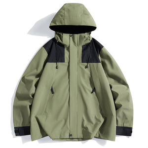 Men's Outdoor Jacket With Detachable Hood Windproof Color Blocking Single Layer Autumn Winter Wear - Product Image 2