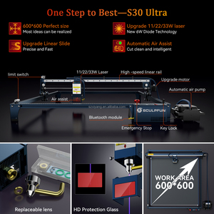 Sculpfun S30 Ultra 11W 22W 33W Lazer Cutter Engraver 600x600mm khu vực tự động không khí hỗ trợ M8 chính Hội Đồng Quản trị máy khắc laser - Product Image 3