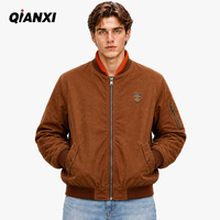 Blouson aviateur vintage marron pour homme, broderie avion, doublure orange, col baseball, style décontracté, vente en gros