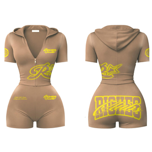 Ensemble décontracté deux pièces pour femme : crop top à capuche et short assorti, imprimé personnalisé, respirant, haute qualité, pour l'extérieur - Product Image 2