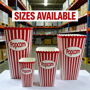 Custom Printed Popcorn <b>Boxes</b> <b>Red</b> White Striped Tube Shape Disposable Self Erecting Paperboard Food Packaging - Product Image 5