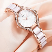 Sinobi, reloj de lujo para mujer, banda de cerámica, nueva tendencia, reloj de pulsera para mujer, PVD, chapado en oro rosa, Zirconia cúbica, abalorios de diamantes