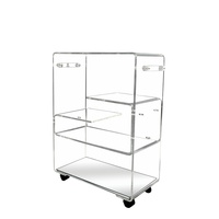 Chariot de bar en acrylique avec 4 roues verrouillables, chariot de service transparent avec porte-vin et porte-verres, chariot à boissons roulant pour hôtel et cuisine