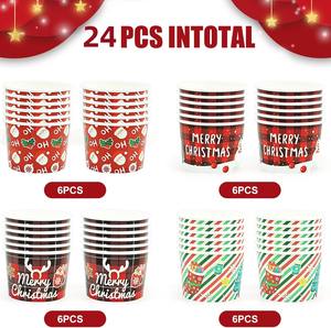9oz 24 paquets jetables père noël bonhomme de neige buffle bols à carreaux bols à dessert fête de noël papier tasses à crème glacée - Product Image 3