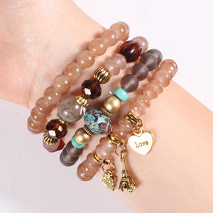 Fashion <b>Beaded</b> <b>Bracelets</b> Set Multi Layer Crystal Rhinestone Love Charm Women's Gift Made In China - Product Image 3