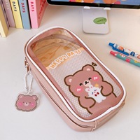 Étui à crayons multifonctionnel mignon pour étudiants, kawaii, anime, dessin animé, grande capacité, pour enfants, lapin, chien, PVC transparent