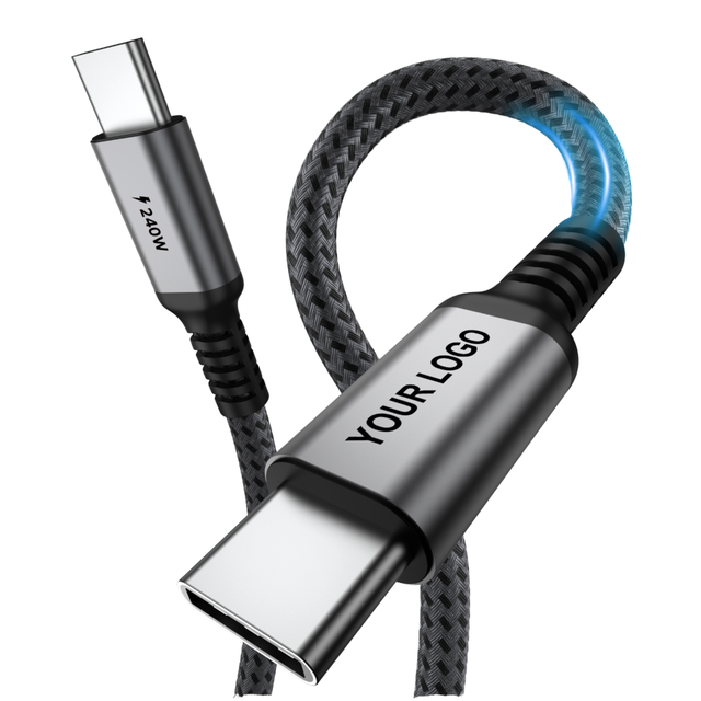 USB Type-C to C 240W 5A PD Fast Charging Braided Nylon Cable 1m for Computer & Printer Custom Logo for IOS/Android