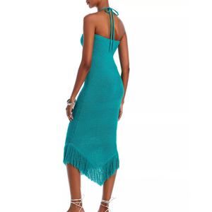 Vestido Midi de Algodón con Flecos Azules, Vestido Casual de Verano para Mujer, Elegante, Personalizado, Vestidos de Punto para Mujer - Product Image 3