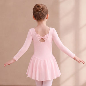 Justaucorps de ballet rose pour filles, robe de danse à manches longues, jupe en mousseline, coton et élasthanne, tenue de danse d'entraînement - Product Image 3