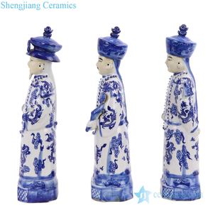 Statua in Ceramica Blu e Bianca RZKC25/27 dei 3 Imperatori della Dinastia Qing Cinese - Product Image 4