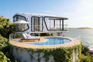 Maison capsule spatiale de luxe, villa modulaire préfabriquée, mini-maison intelligente avec fenêtre panoramique en verre pour hôtel de villégiature, glamping, camping - Product Image 2