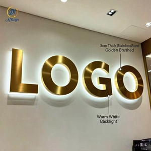 Letrero Luminoso con Logotipo de Empresa en 3D, Acabado en Oro Metálico, Acero Inoxidable Pulido, con Retroiluminación LED para Decoración de Pared de Oficina - Product Image 2