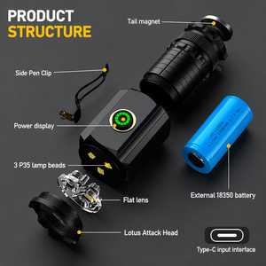 STARYNITE Torcia LED Professionale ad Alta Potenza 1300LM, Ricaricabile USB-C, Luce Tascabile 18350 con Magnete per Lavoro - Product Image 4
