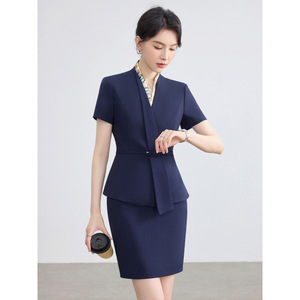 Women's Apricot Short Sleeve Suit Set Summer 2026 Professional Workwear Formal Host Attire Beauty Salon Uniform Polyester - Product Image 4