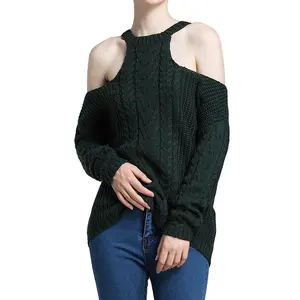 Blusa de manga fria para mulheres, pulôver de malha de cor sólida, suéter feminino de primavera outono de alta qualidade