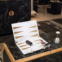 Boîte de backgammon moderne contemporaine pré-assemblée en acrylique écologique