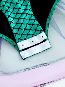 Maillot de Gimnasia Metálico con Escamas de Sirena para Niñas, Asimétrico de Una Manga, con Volantes de Malla, Peplum y Ribete Brillante, Personalizado para Competición - Product Image 4