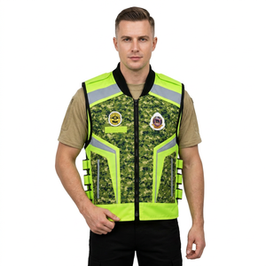 Veste imperméable haute visibilité personnalisée camouflage classe 2 bleu fluo jaune avec fermeture éclair sur le devant, option logo personnalisé, vêtements de travail - Product Image 3