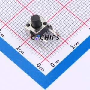 TS667ZJ 022 Tactile Switch Bent Lead Through Hole-4P,7.3x6.1mm Single Pole Single Throw Round Button 2.5N Right Angle Insert - Product Image 1