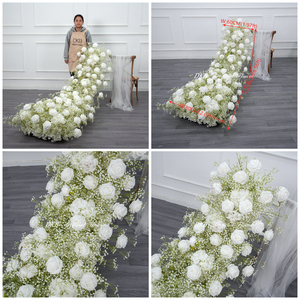 DKB New Arrival Handmade Bushy Artificial Flower Runner White Real Touch Faux <strong>Rose</strong> and Babysbreath Waterfall Floral <strong>Arrangement</strong> - Product Image 3