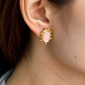 Vintage Gold Oval Earrings for Women - Pink Resin & <b>Abalone</b> <b>Shell</b> Studs - Bohemian Fashion Jewelry Set - Product Image 2
