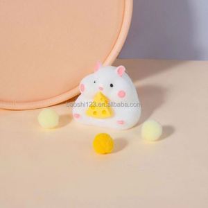 Jouet anti-stress extensible et compressible Mochi Squishy en TPR, mignon, Kawaii, Mini Hamster, Chat au fromage, Animal à pincer - Product Image 4