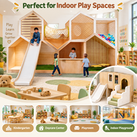 Grande structure de jeu modulaire en bois pour intérieur avec toboggan, tunnel, piscine à balles et balançoire pour maternelle et centre d'activités pour enfants
