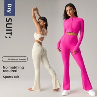 Ensemble de sport transfrontalier Europe-Amérique : Pantalon de yoga moulant respirant, veste à manches longues zippée et soutien-gorge de sport push-up