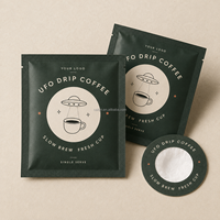 Sachet de café en aluminium imprimé sur mesure avec fermeture éclair, emballage individuel pour café à verser, recyclable, marque privée