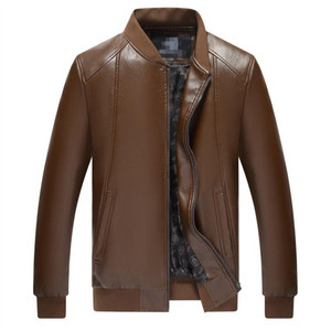 Veste en cuir PU décontractée classique pour hommes, manteau en cuir durable de couleur unie pour le printemps et l'automne - Product Image 4