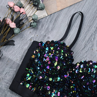 Glitter Party Strappy Sparkle tank Gold Tube butterfly Dance Quality Sleeveless Wedding Sequin Crop Top Women