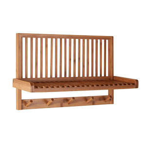 Wooden Wall Dish Rack <b>Shelf</b> With <b>Hooks</b> For Kitchen Storage Hanging Plate And Cup Organizer - Product Image 4