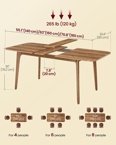 <span class=keywords><strong>Table</strong></span> de cuisine en bois <span class=keywords><strong>VASAGLE</strong></span> avec pieds effilés, <span class=keywords><strong>table</strong></span> à <span class=keywords><strong>manger</strong></span> extensible moderne pour 4/6/8 personnes - Product Image 2