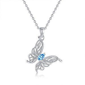 Collier pendentif papillon en pierre naturelle taille poire 3*5mm, en argent sterling 925 ajouré, bijou de créateur délicat - Product Image 1