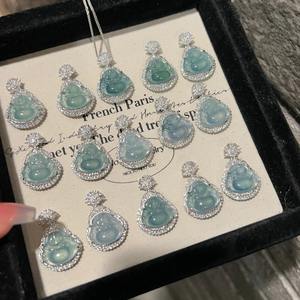 Collier pendentif en jade de mousse d'eau en calcédoine naturelle incrusté de luxe, petit pendentif porte-bonheur, pendentif pur S925, colliers fins - Product Image 5