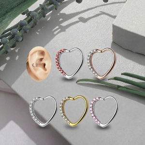 Corazón <span class=keywords><strong>Daith</strong></span> <span class=keywords><strong>Piercing</strong></span> Acero quirúrgico Clicker corazón con bisagras segmento anillo cartílago pendiente moda cuerpo joyería para Mujeres Hombres - Product Image 4