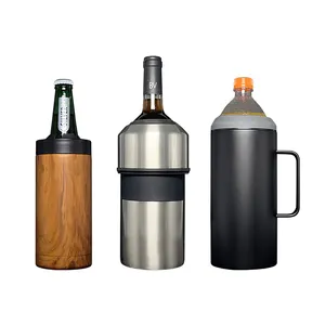 Enfriador de vino de 750 ml, Cubo de champán, Enfriador de cerveza de 500 ml, Enfriador de lata de bebida de 40 oz de doble pared de acero inoxidable con mango sin hielo