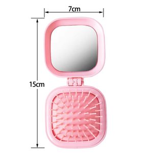 Customized Logo Pocket Compact Folding Brush with Mirror Square Foldable Portable Hair Brush Cute Bag Charm