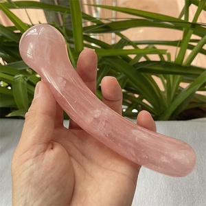 Großhandel natürlichen Stein Rose Kristall Stein geschnitzte gebogene Zauberstäbe Kreis Kopf Rosenquarz Yoni Massage gerät - Product Image 1