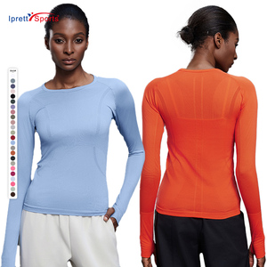 T-Shirt da palestra da <span class=keywords><strong>donna</strong></span> Slim Fit Running Fitness Yoga maglietta a maniche lunghe di alta qualità senza cuciture - Product Image 1