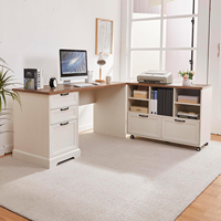 Bureau en bois de style farmhouse exécutif avec armoire à classeurs réglable, station de charge et tiroirs de rangement - Ensemble de bureau informatique pour le bureau à domicile