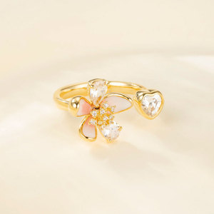 MUYU Flower Open <b>Ring</b> Gold Plated Prong Setting Index <b>Finger</b> <b>Ring</b> For Party Jewelry - Product Image 2