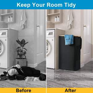 Cesto de Ropa Plegable de 100L con Tapa y Asa de Bambú, Cesto para Ropa Sucia, Organizador, 2 Bolsas Interiores Desmontables - Product Image 3